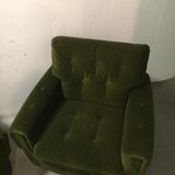 Pair of armchairs, green velvet on wheels, from the 70s