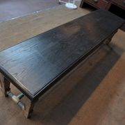 Ancient bench in solid oak and french bank brass