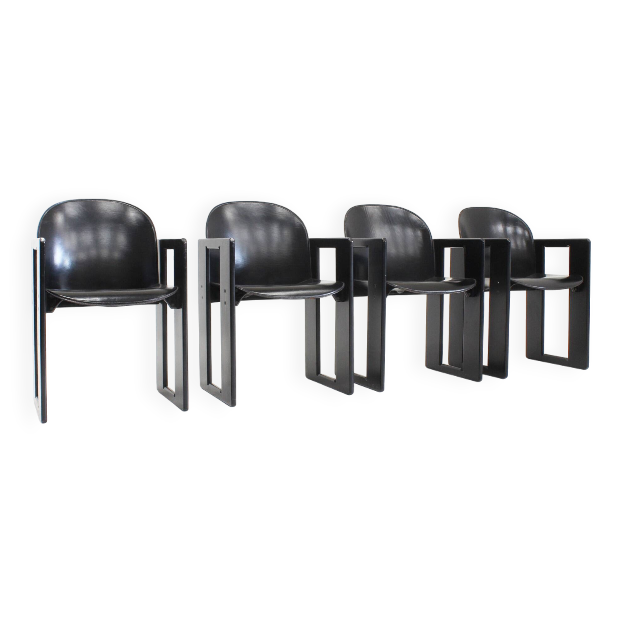 Chaises de salle à manger en cuir noir Dialogo par Afra et Tobia Scarpa pour B&B Italia