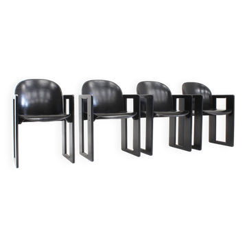 Black leather dining chairs Dialogo by Afra and Tobia Scarpa for B&B Italia