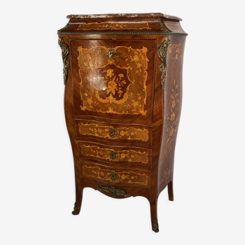 Curved secretary and inlaid with floral branches in Louis XV style