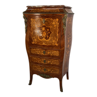 Curved secretary and inlaid with floral branches in Louis XV style