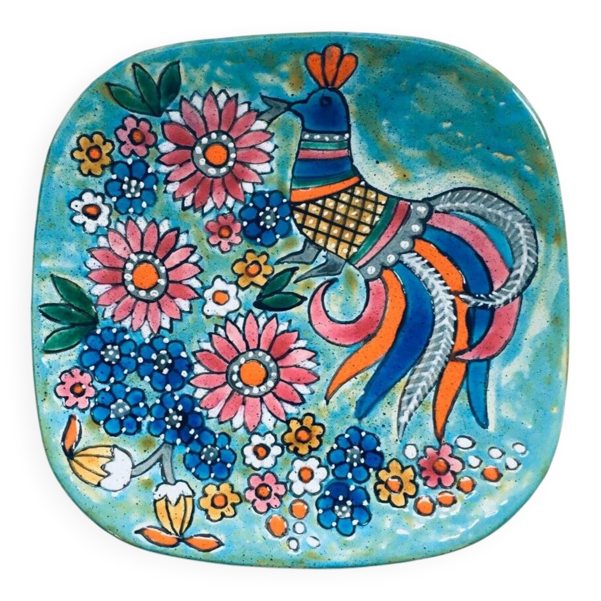 French hand-painted art pottery charger dish by Marjatta Taburet, Quimper, 1960s.