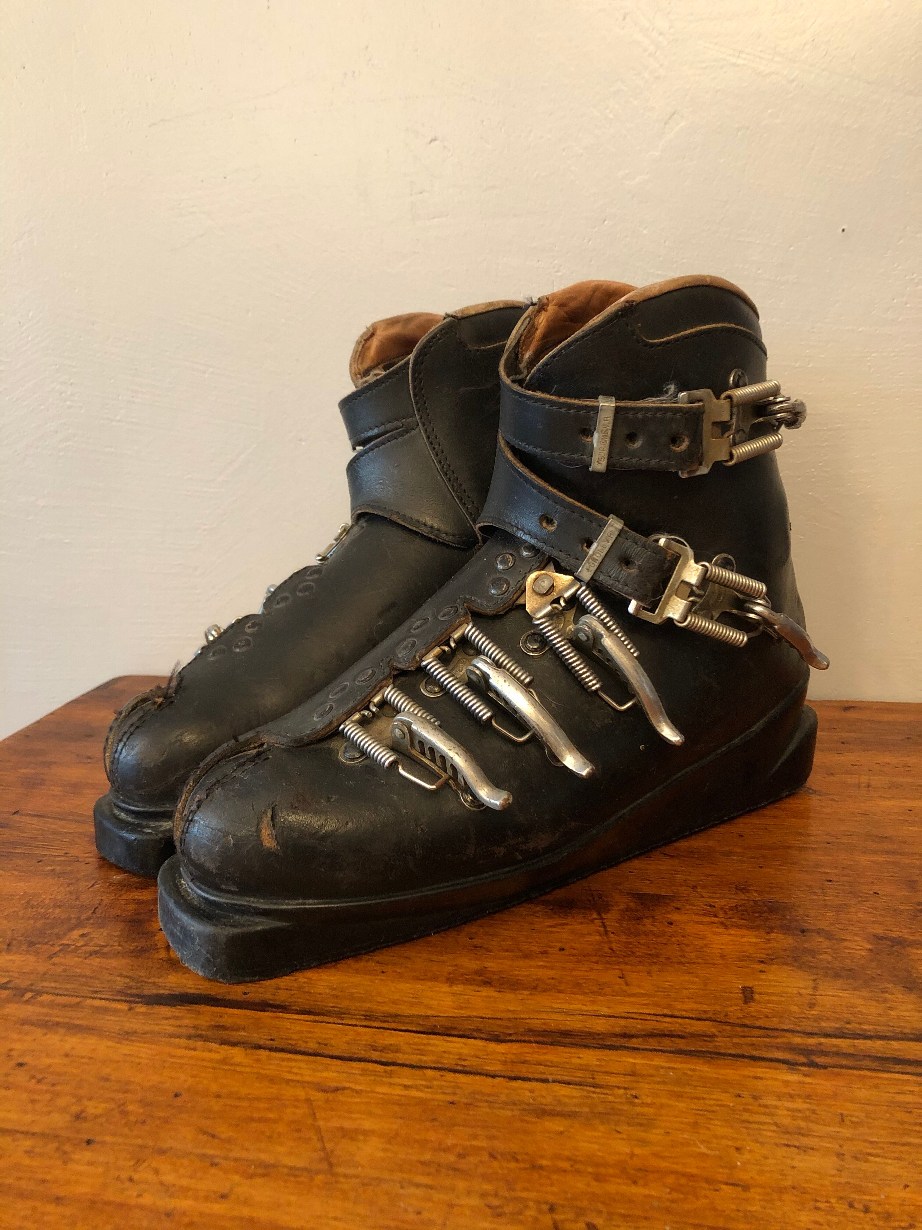 Old leather ski boots