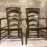 2 fauteuils à repailler en noyer Louis Philippe