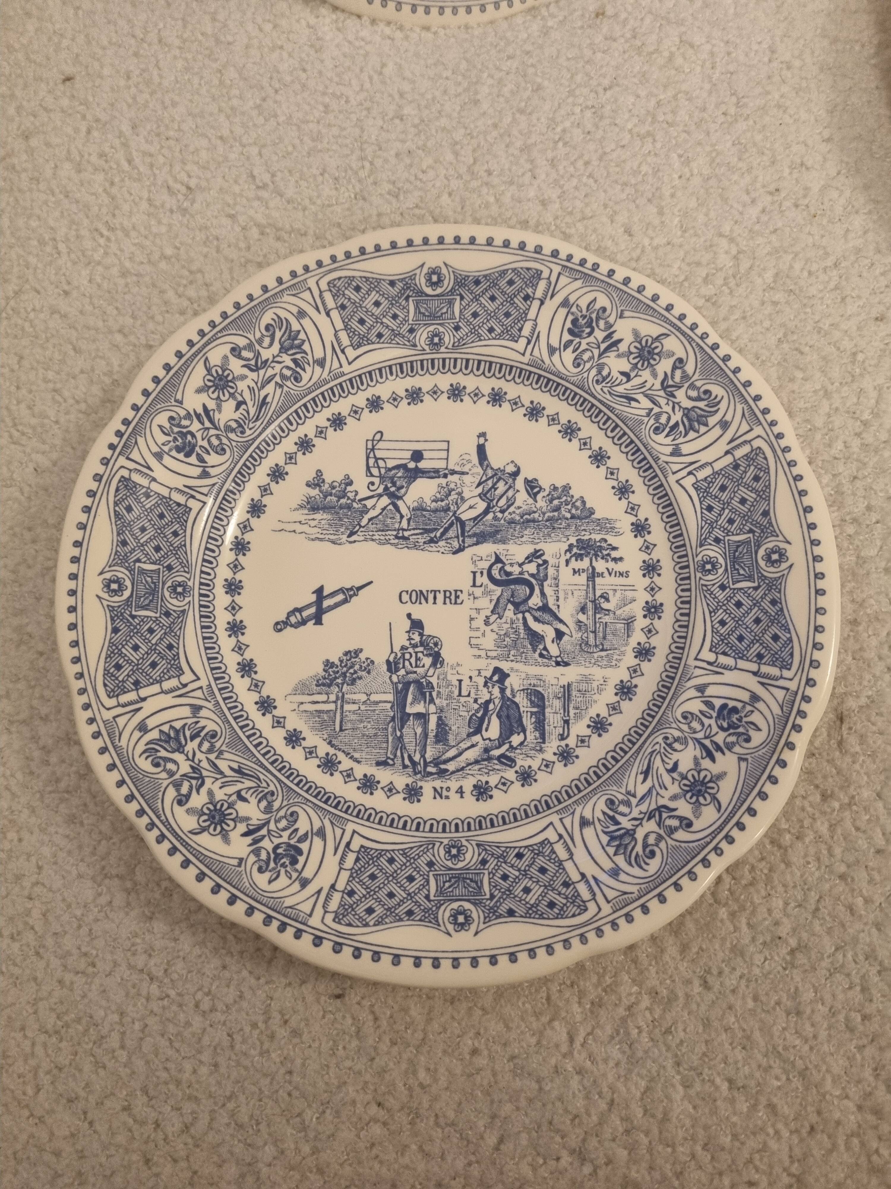 4 old plates talking rebus by factory of Gien