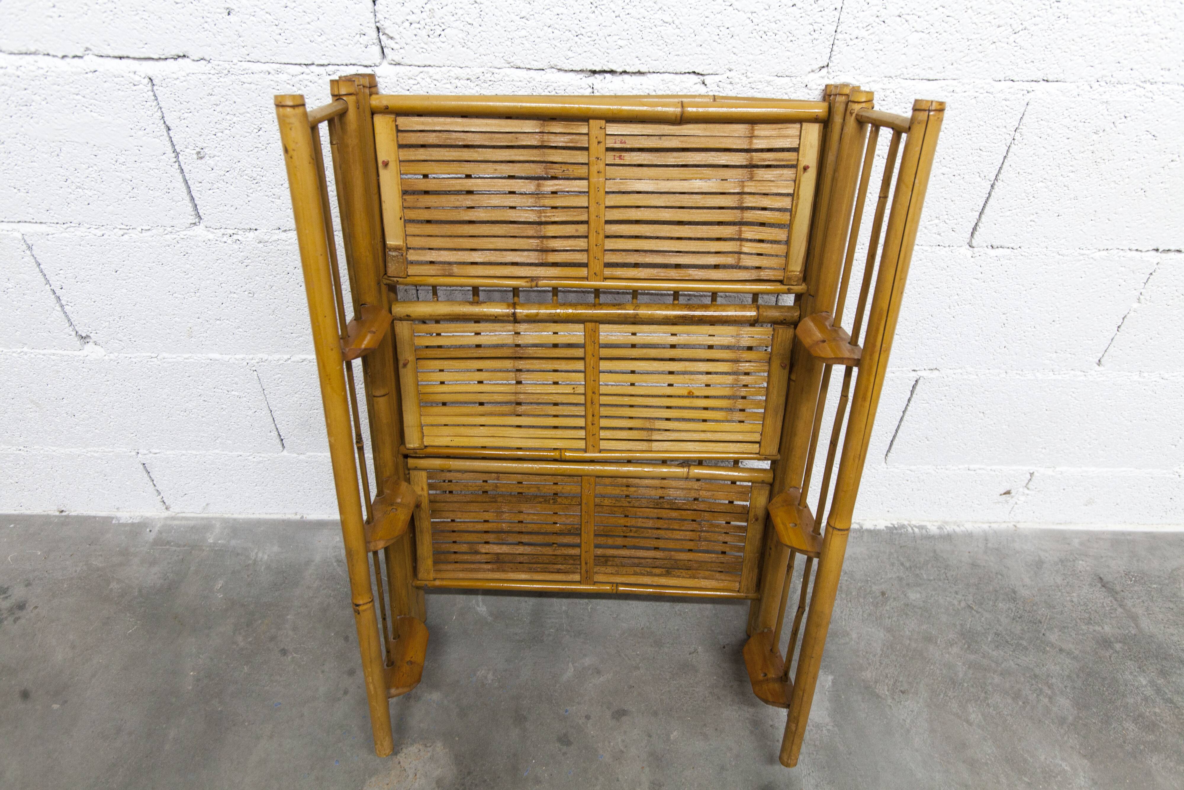 1970s honey-colored folding bamboo shelf