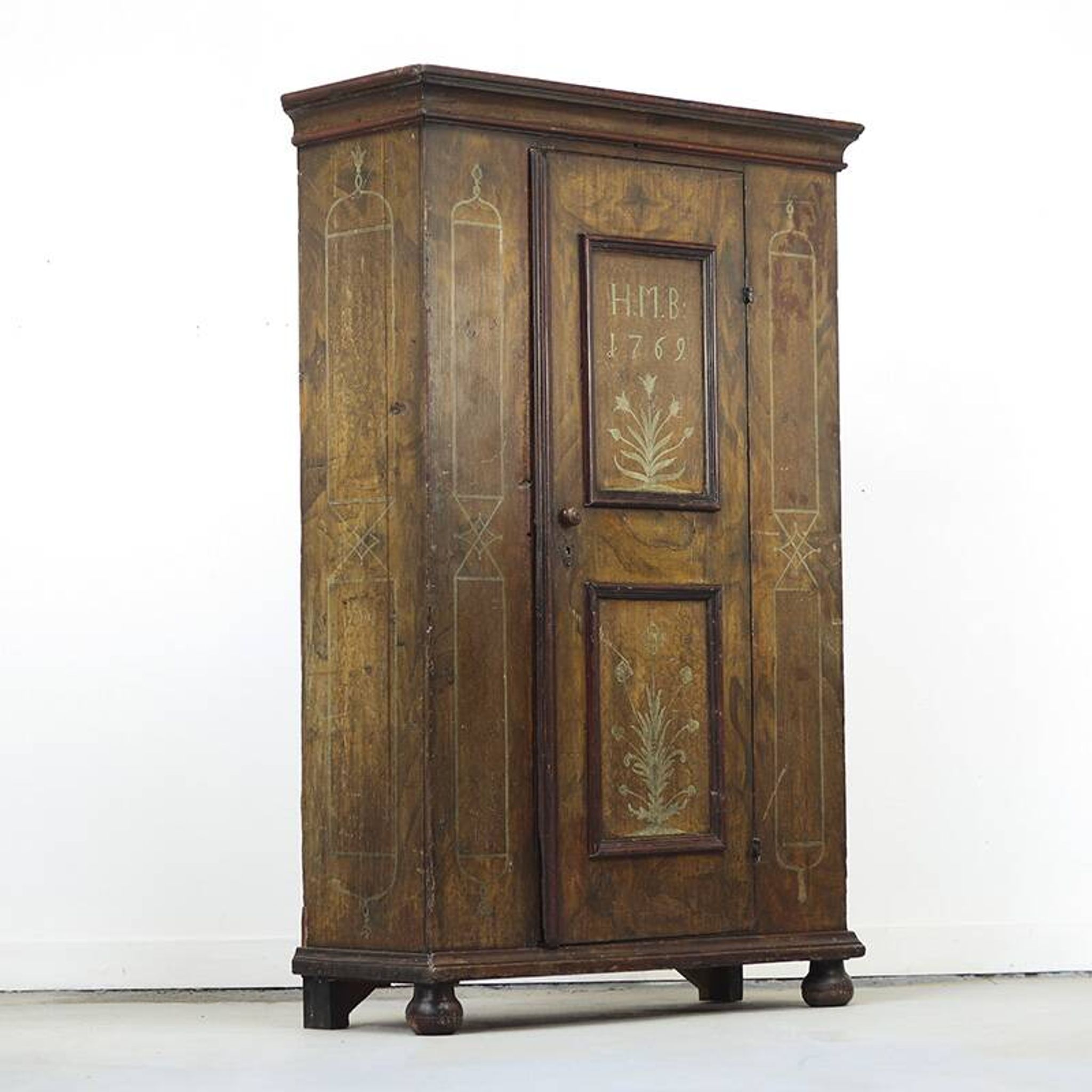 Painted folk art bridal cupboard 1769
