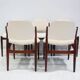 Set of six hardwood chairs by Arne Vodder for Sibast with white textile upholstery.