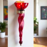 Pair of 62 cm murano torchere wall lights in red tinted glass and brass
