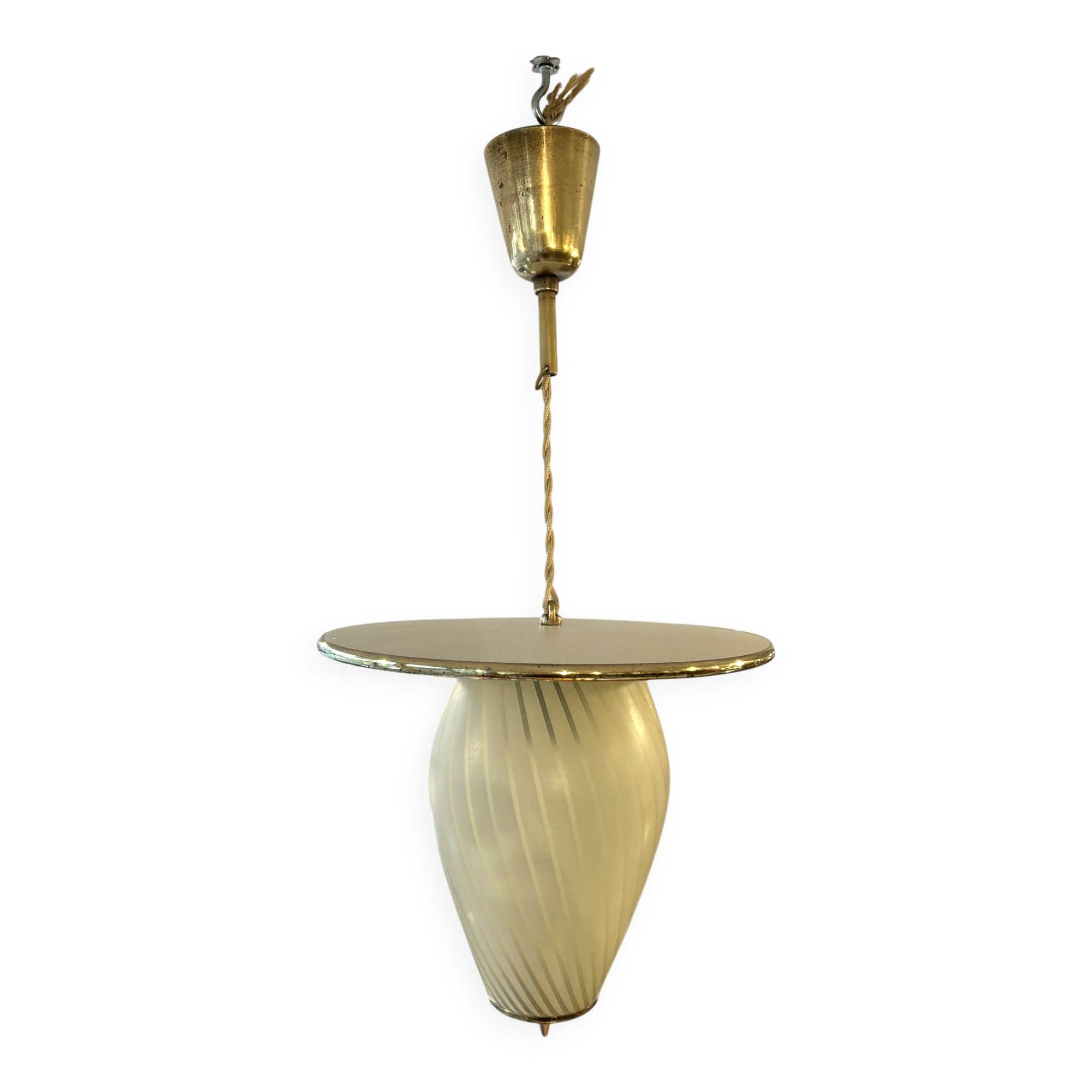 Mid-Century suspension in brass and opaline glass