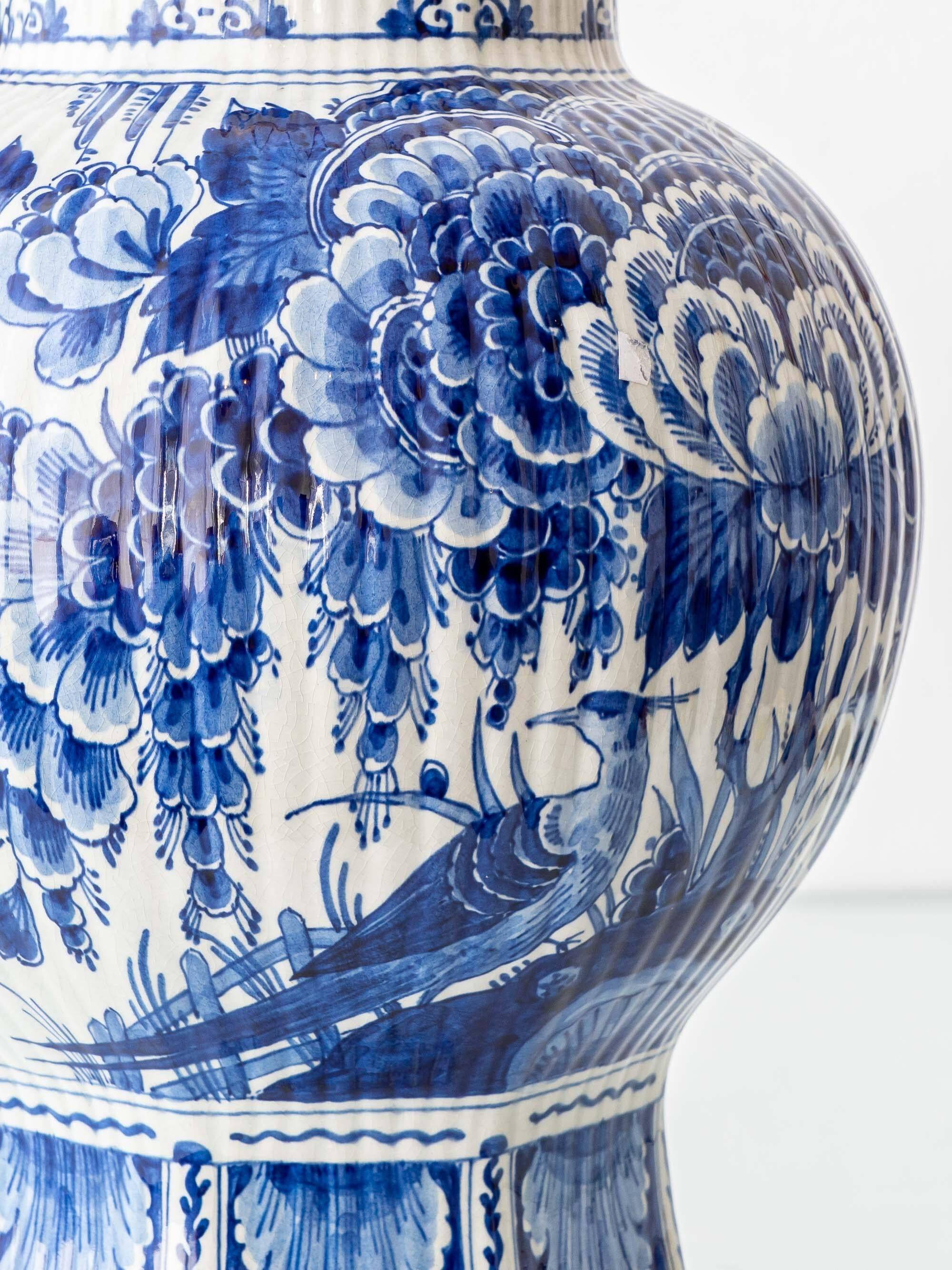 Large Royal Delft ceramic table lamp hand-painted for the 300th anniversary, 1953.