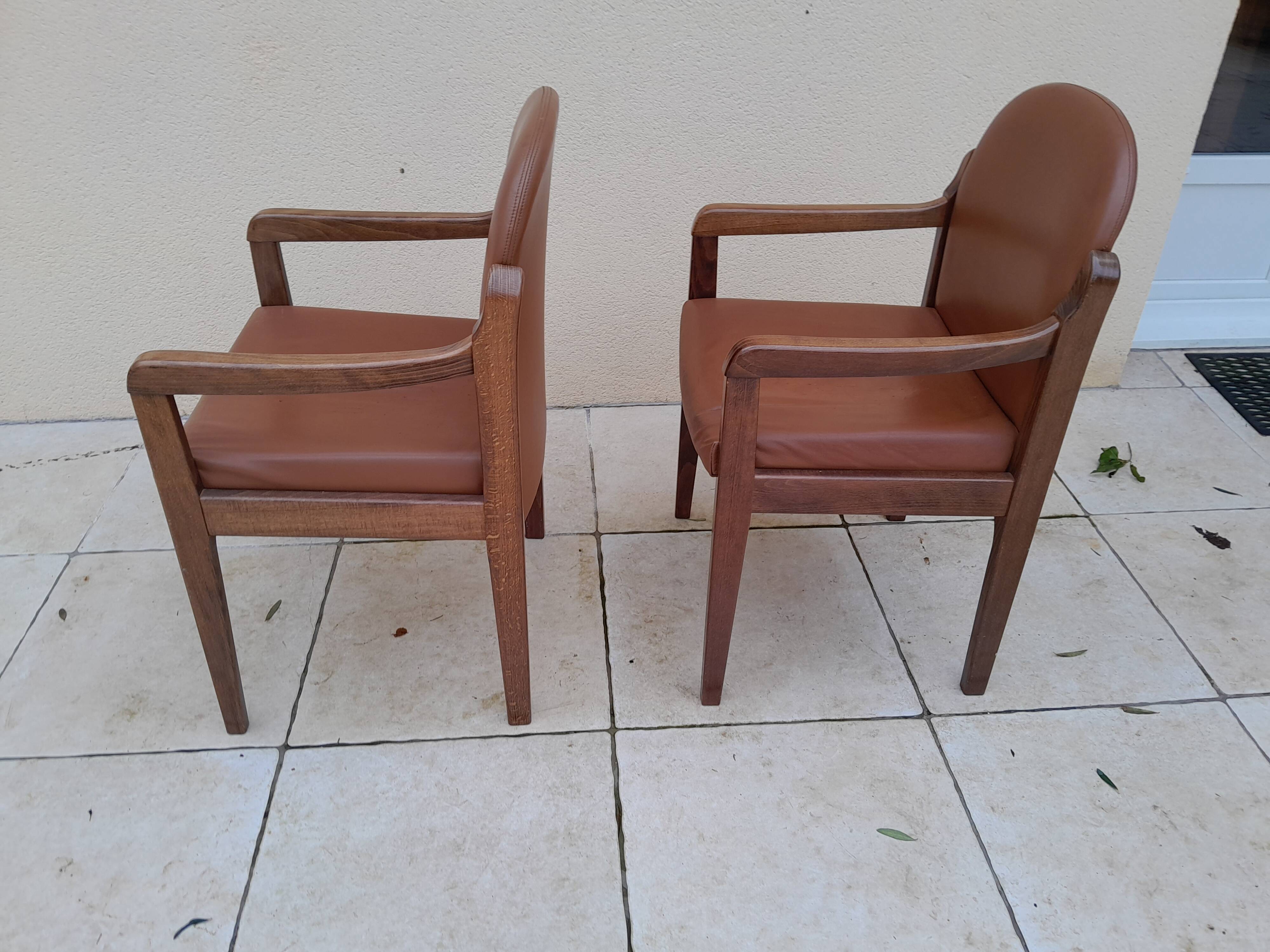 2 vintage Scandinavian Danish teak conference chair armchairs