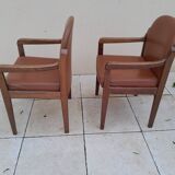 2 vintage Scandinavian Danish teak conference chair armchairs