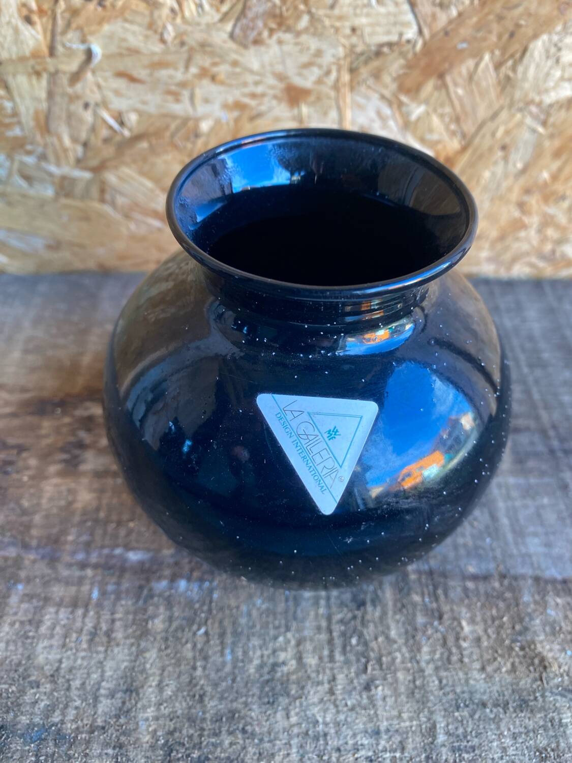Vintage Black Inlaid Glass Vase International Design LA GALLERIA