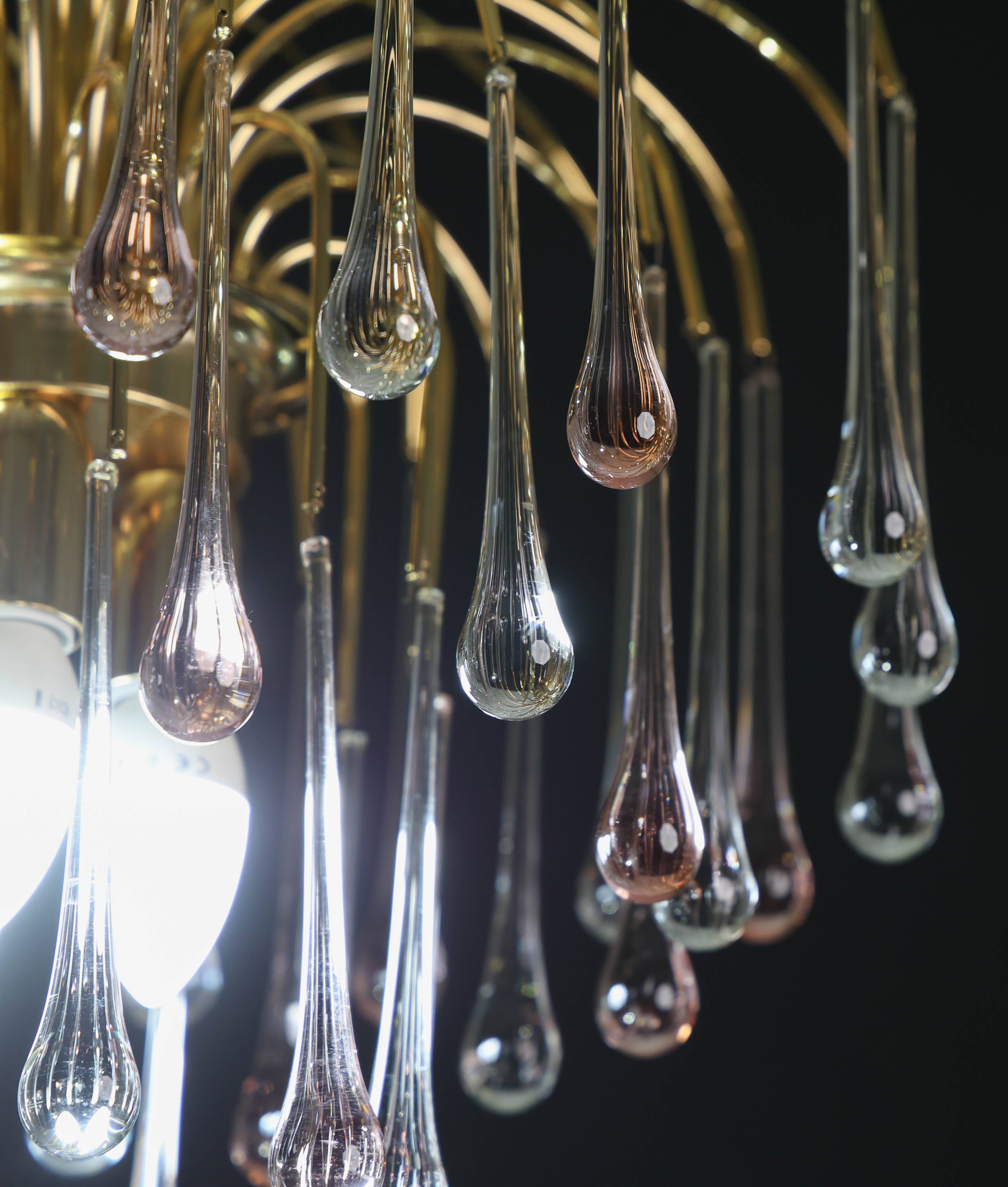 Lady Grace, Chandelier with Pink and Transparent Pendants, Murano Glass, 19