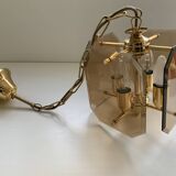 Lustre doré 4 ampoules à suspendre avec plaques en verre fumé