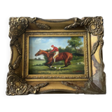 Old table from the 19th century - Horse racing - Oil on panel - Signed R. W.