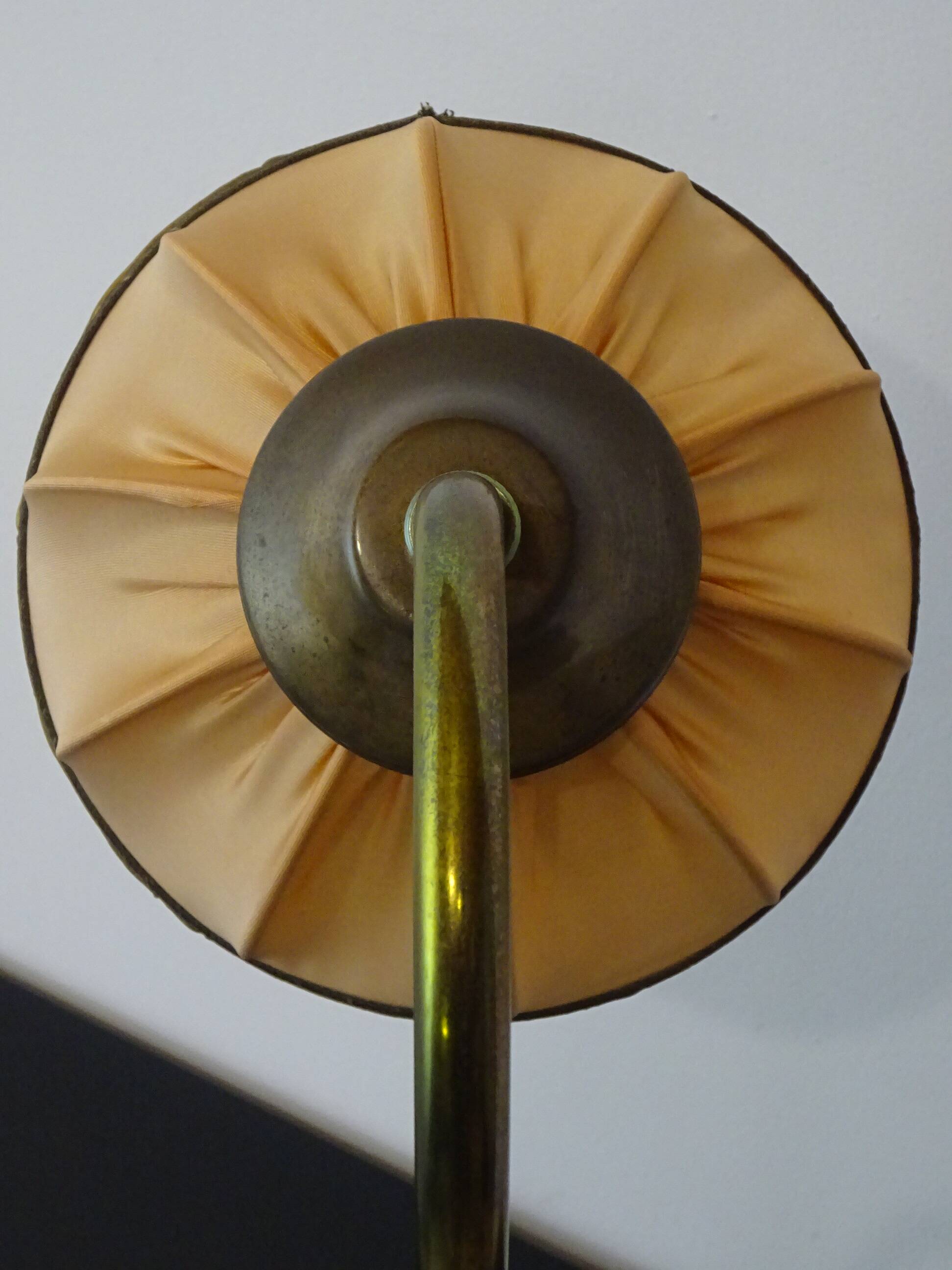 Bronze swan neck lamp, silk shade.