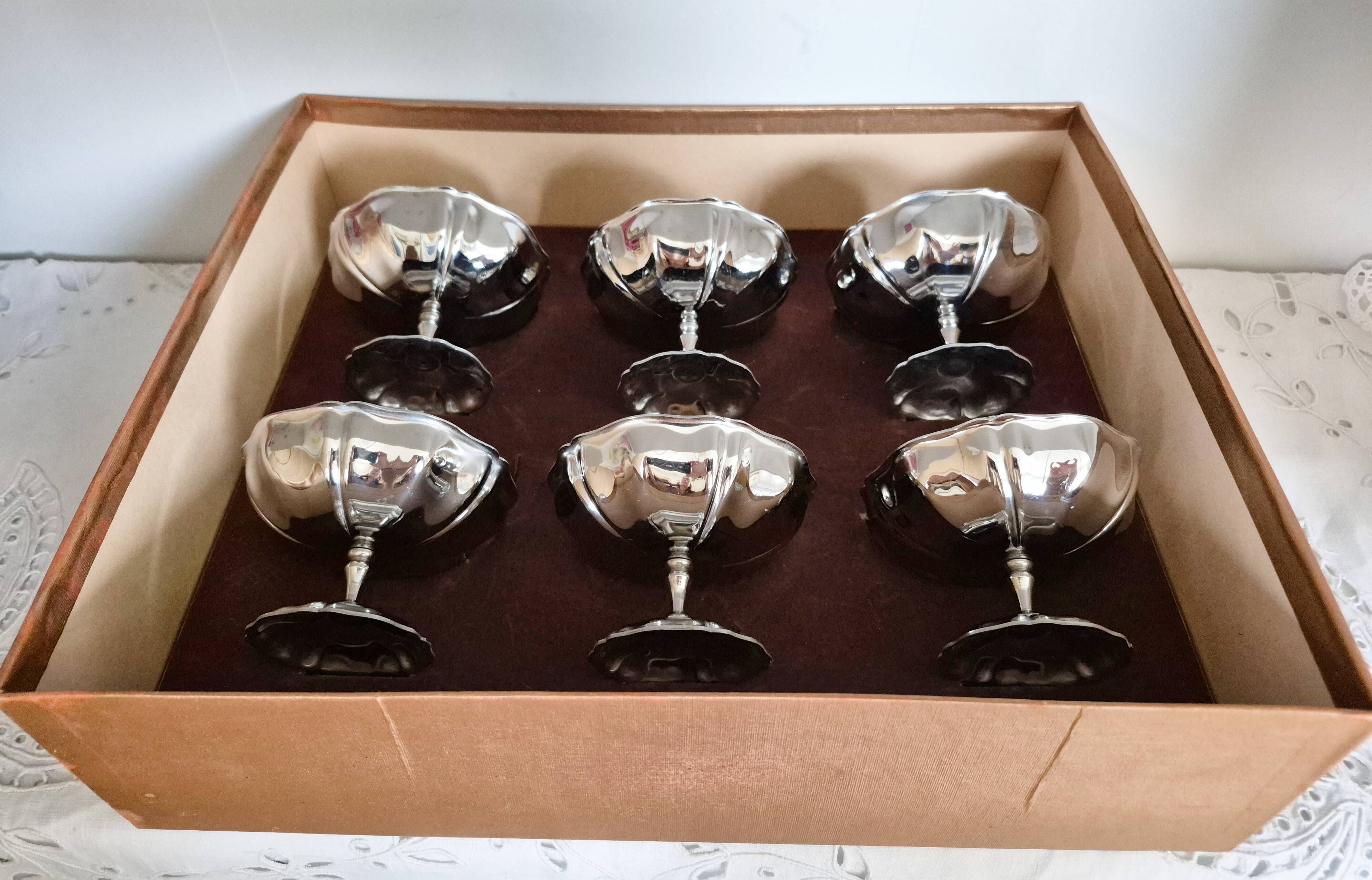 Set of 6 ice cream cups, Jean Couzon box, in 18/10 stainless steel