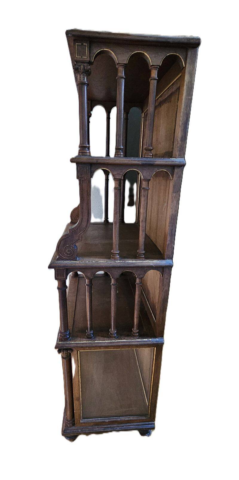 Glass-fronted walnut shelf