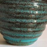 Ceramic planter with speckled enamel gadroons from the 1940s