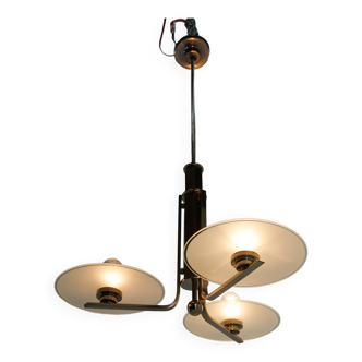 Bauhaus / Functionalist Chrome and Glass Chandelier, 1920s