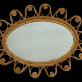 Oval rattan mirror from the 1950s France
