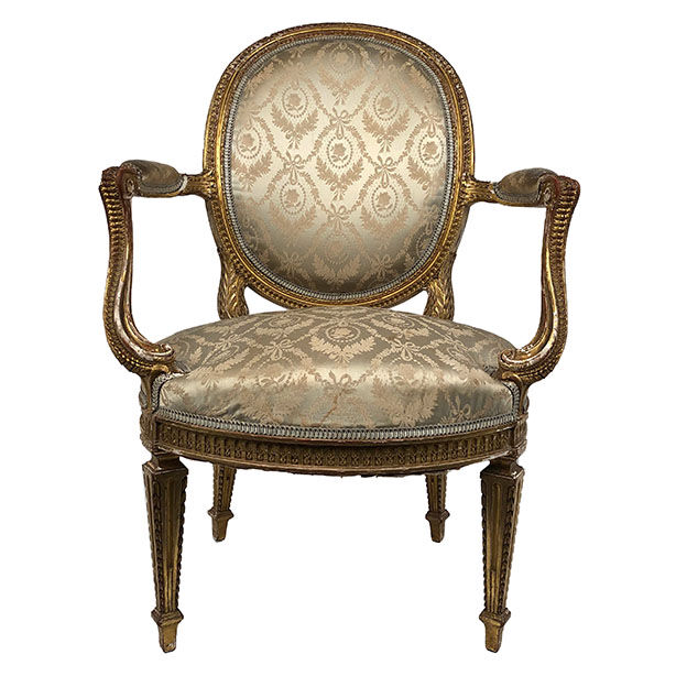 Carved and gilded wooden armchair in Louis XVI style, circa 1900