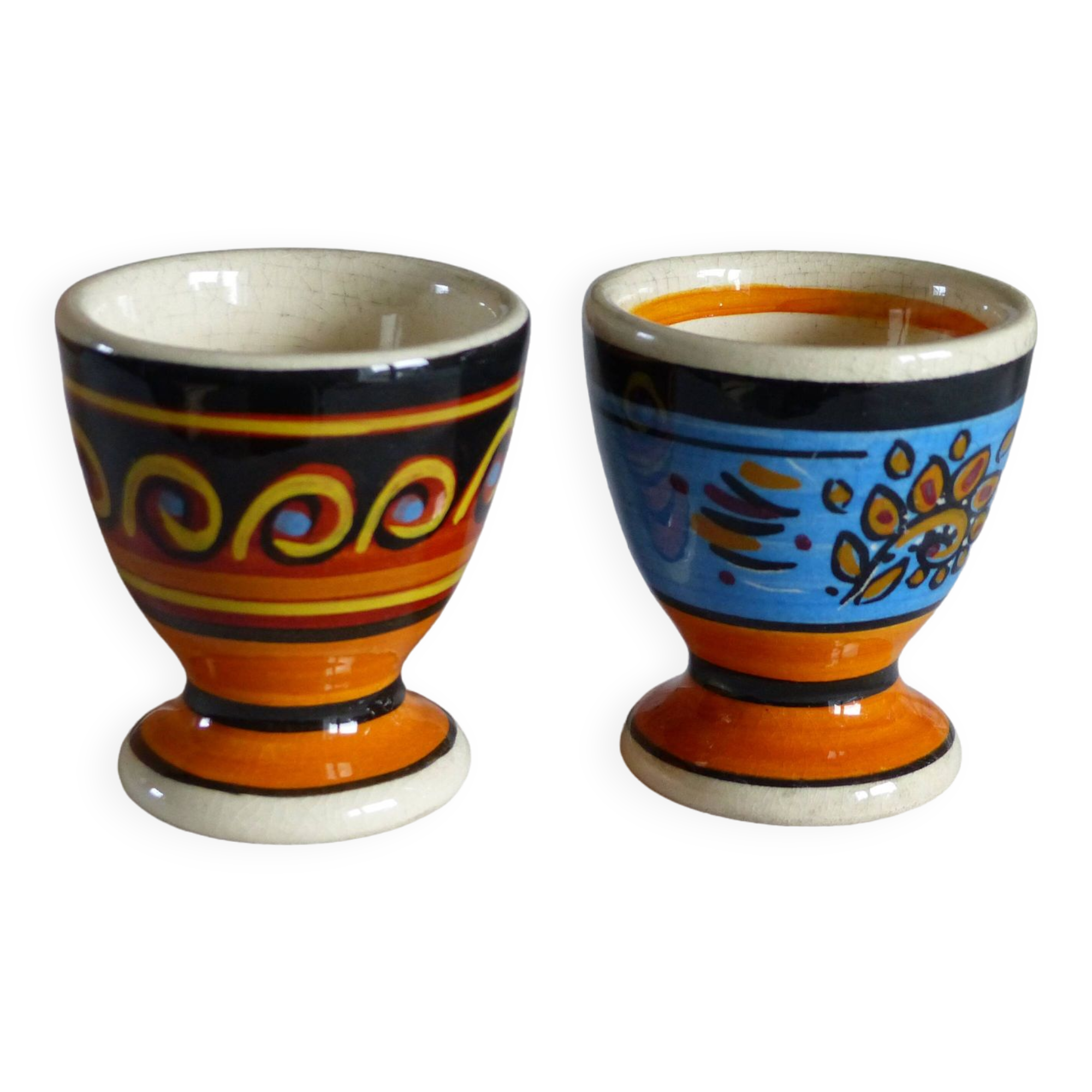 Pair of egg cups, earthenware, Quimper.