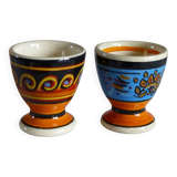 Pair of egg cups, earthenware, Quimper.