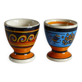 Pair of egg cups, earthenware, Quimper.