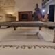 Industrial coffee table | Vintage perforated steel postal sorting table