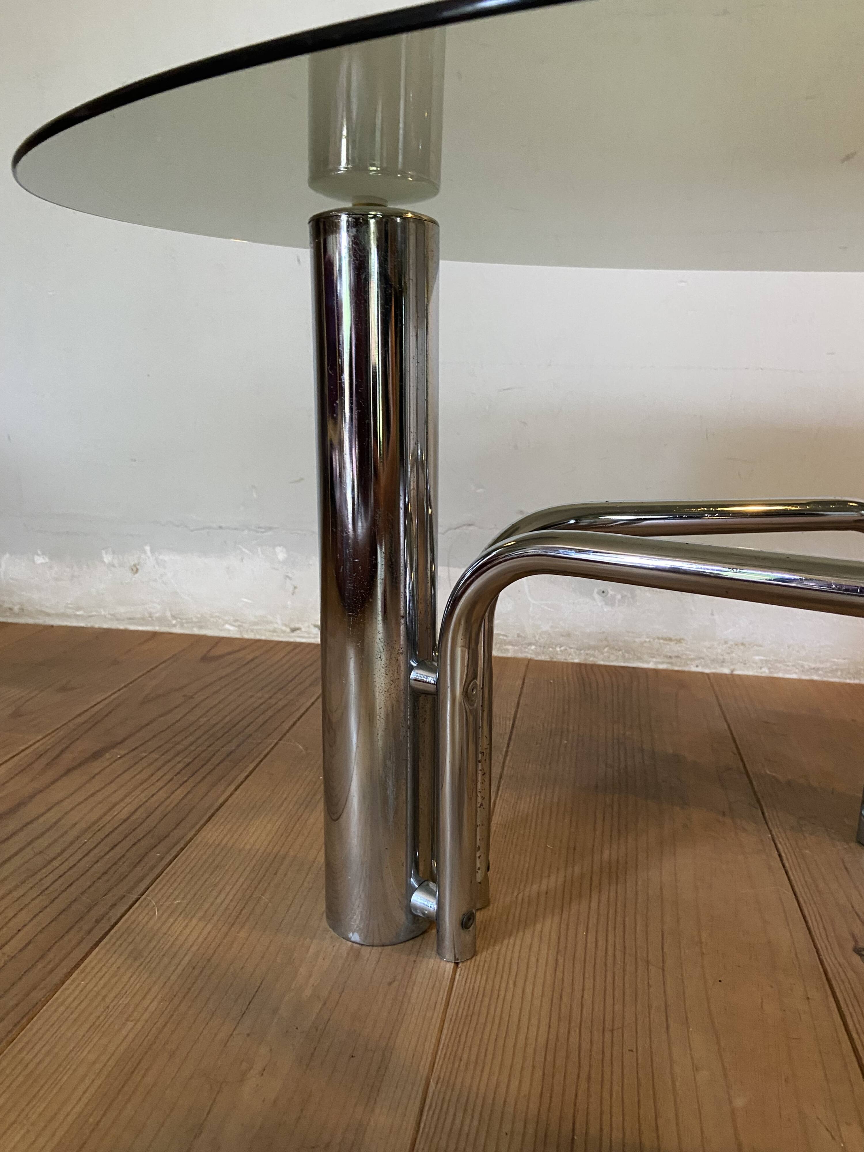 70s chrome and oval smoked glass coffee table