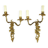 Pair of large Louis XV style wall lights - gilded bronze