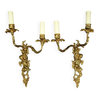 Paire de grandes appliques style Louis XV - bronze doré