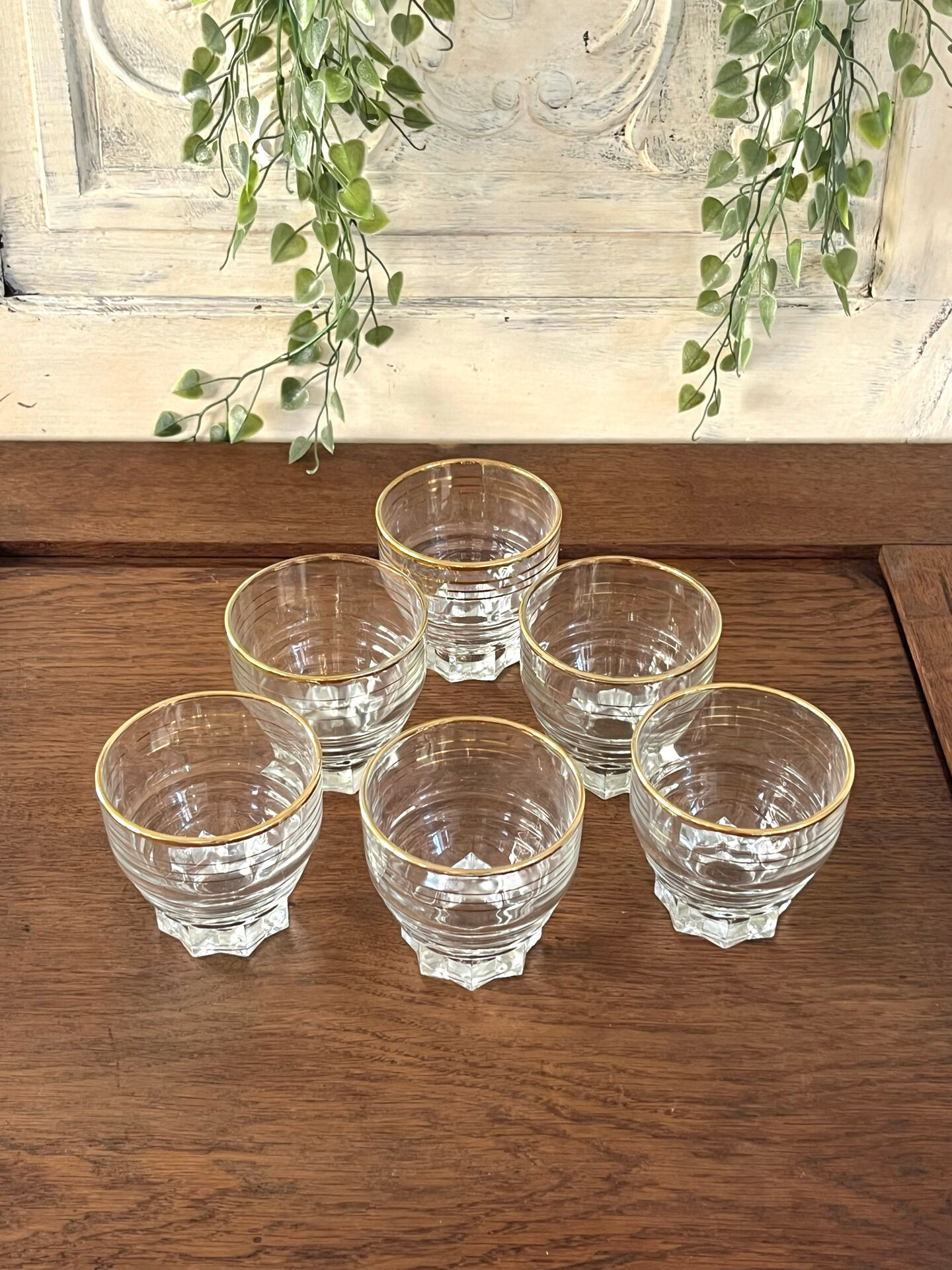 Verres en verre vintage avec bord doré, ensemble de 6