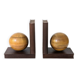 Walnut and Cherry Wood Bookends | pair of 2 | midcentury