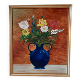 Painting / oil on cardboard framed vintage 50s