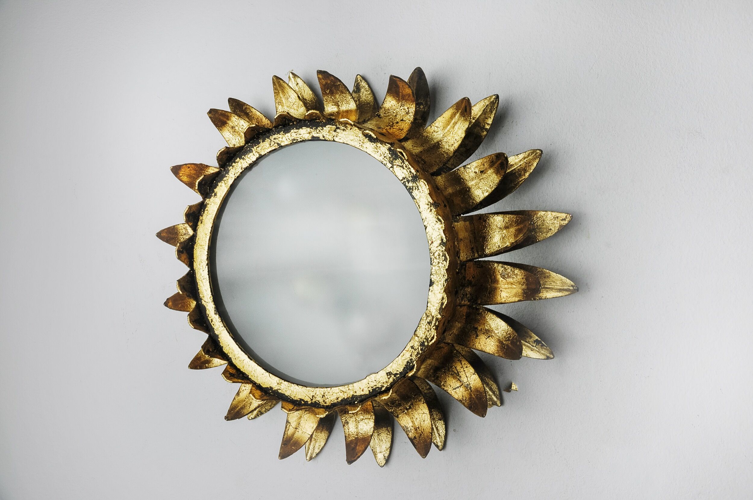 Wall lamp sun by ferro arte, metal and gold leaf, spain, 1960