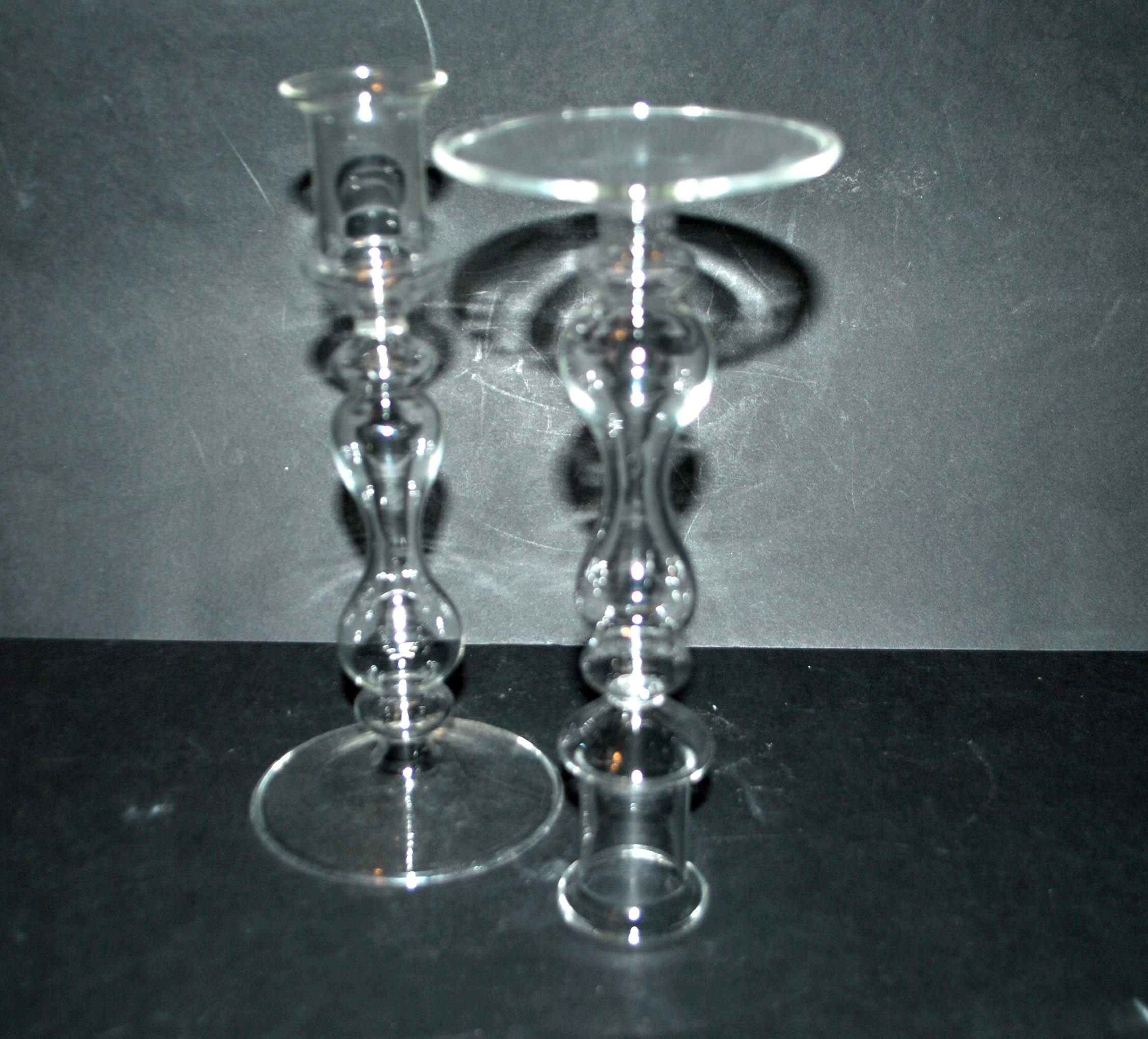 Set of 2 vintage blown glass candle holders
