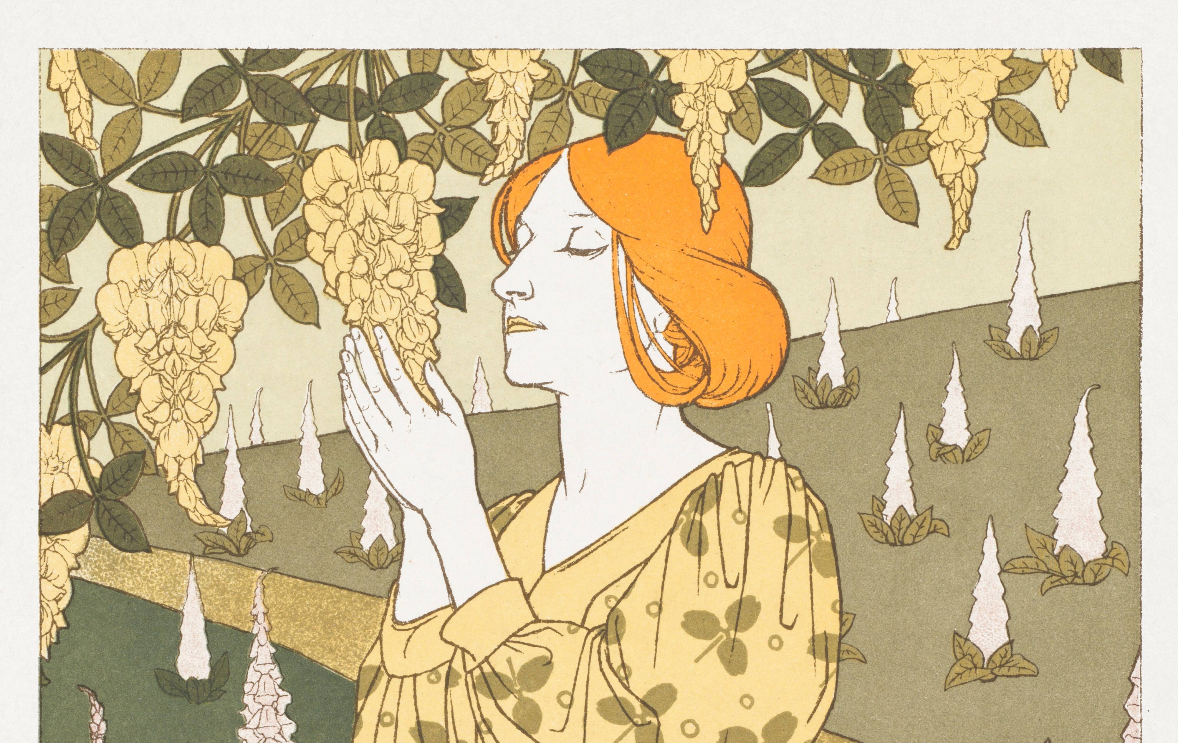 Poster “Blaze and Foxgloves”, after an Art Nouveau lithograph