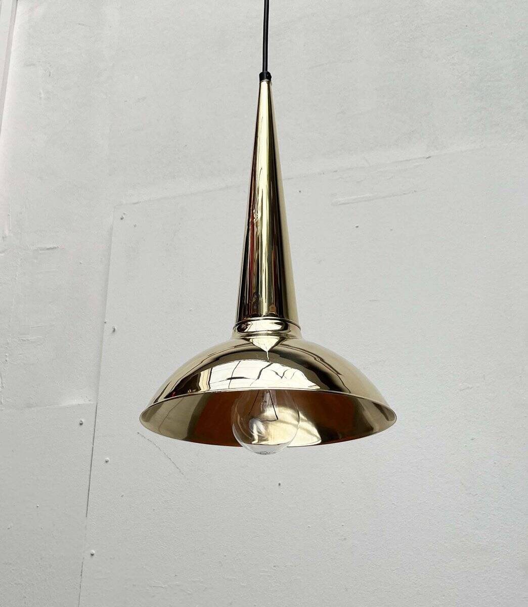 Danish mid-century brass cone pendant lamps, 1950s, set of 2.