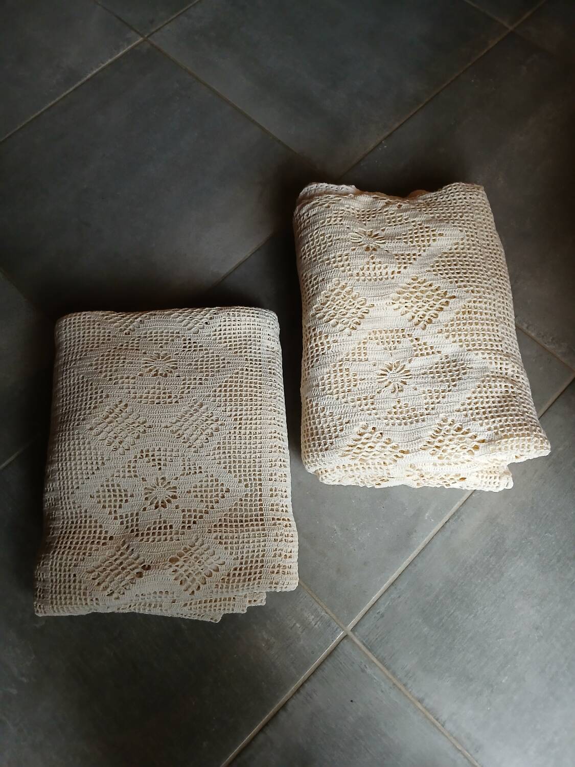 2 antique crocheted bedspreads