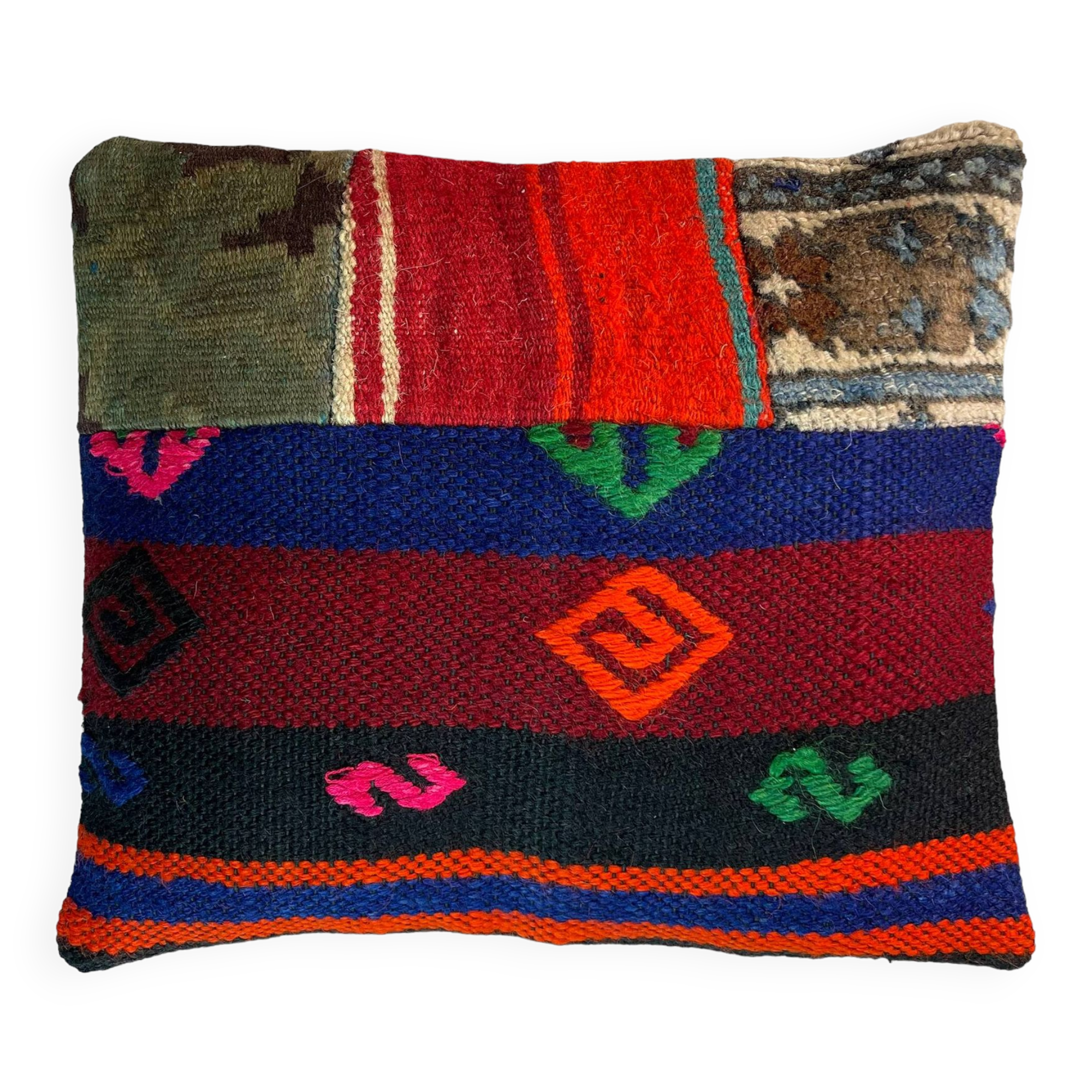 Housse de coussin kilim patchwork turc vintage, 43 x 37 cm