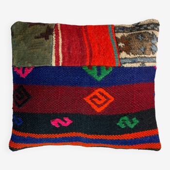 Vintage turkish patchwork kilim cushion cover , 43 x 37 cm
