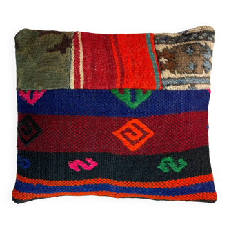 Vintage turkish patchwork kilim cushion cover , 43 x 37 cm