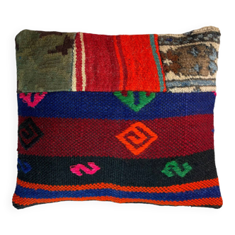 Housse de coussin kilim patchwork turc vintage, 43 x 37 cm