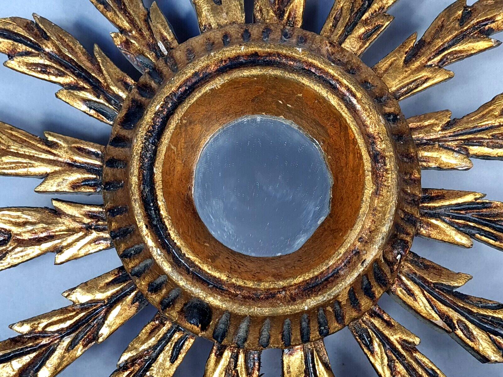 Small vintage golden wood sun mirror 50s 25x3.5 cm Good condition B537
