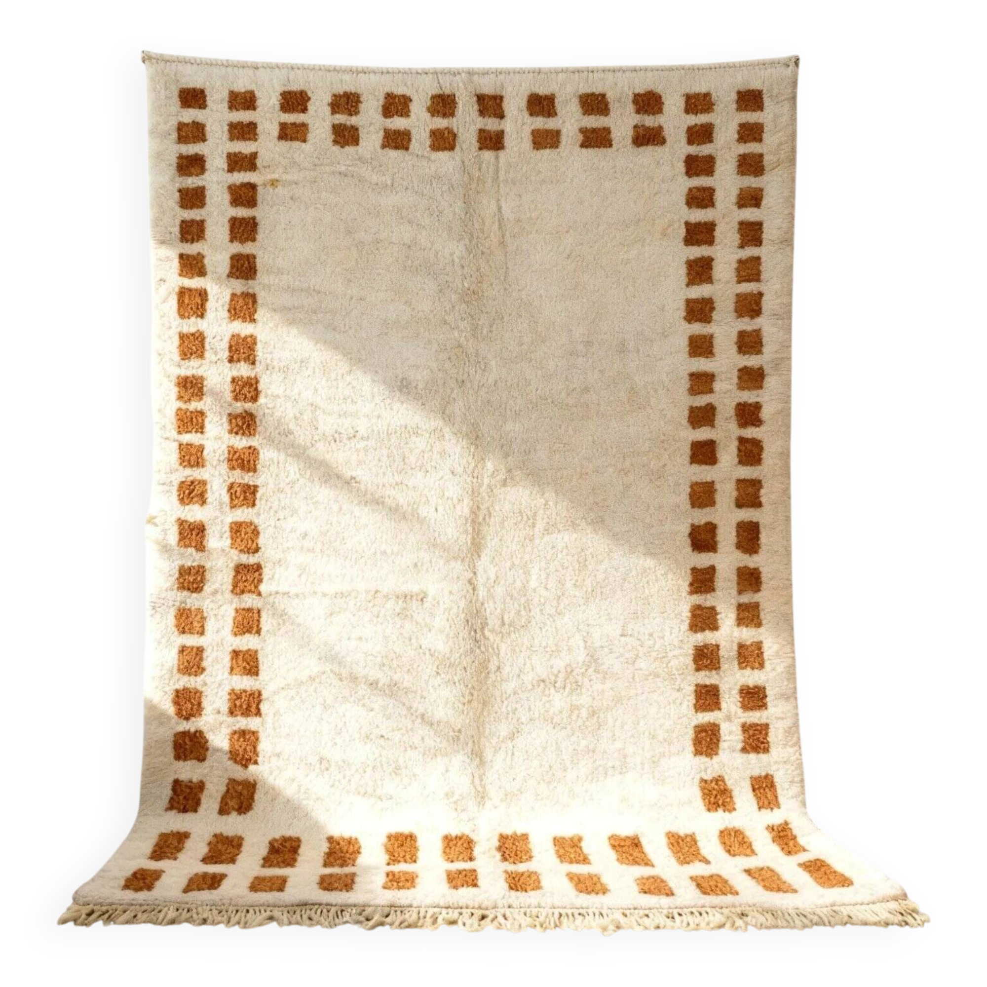 Wool rug with terracotta border – Handmade long-haired Berber
